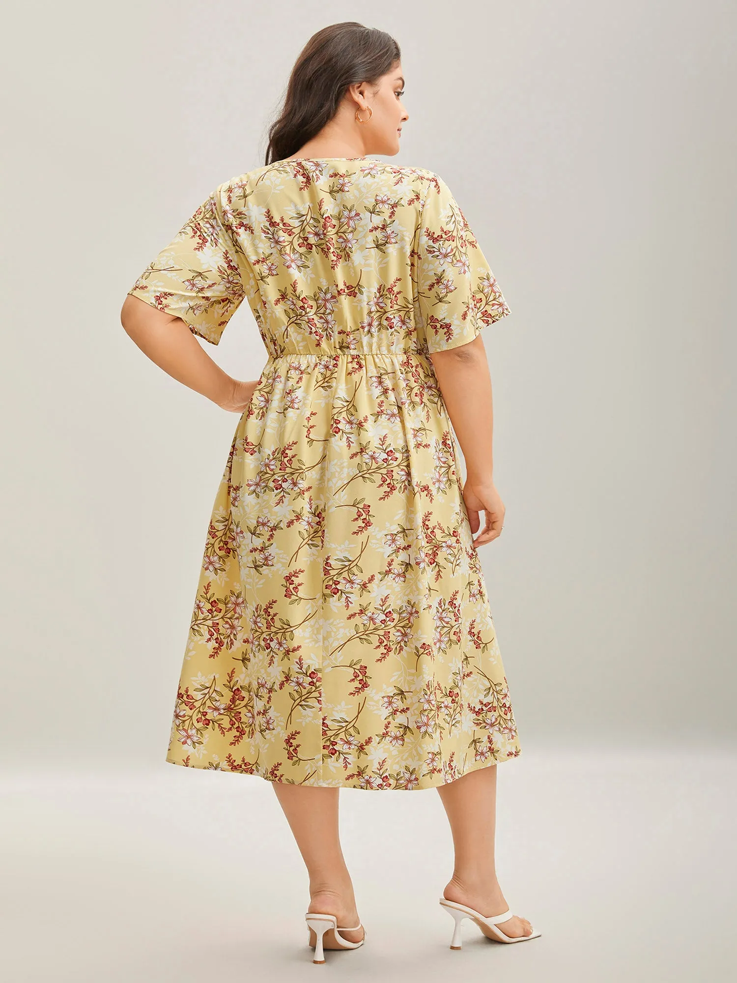 Large Flower Print Pockets Surplice Midi Dress sold by Bloomchic product image thumbnail 4