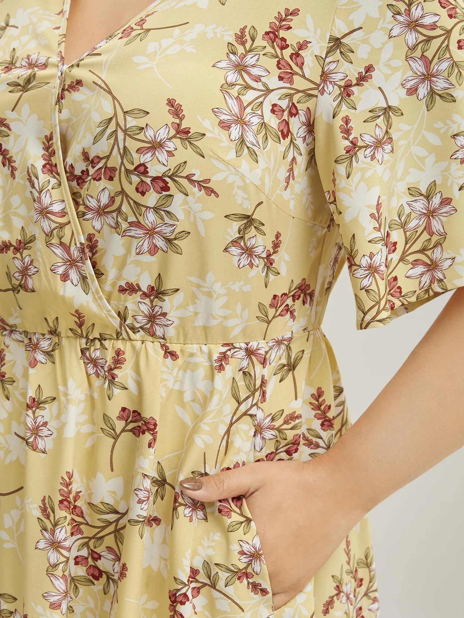 Large Flower Print Pockets Surplice Midi Dress sold by Bloomchic product image thumbnail 2