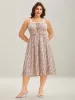 Lace Neck Pleated Waist Pockets Midi Dress sold by Bloomchic