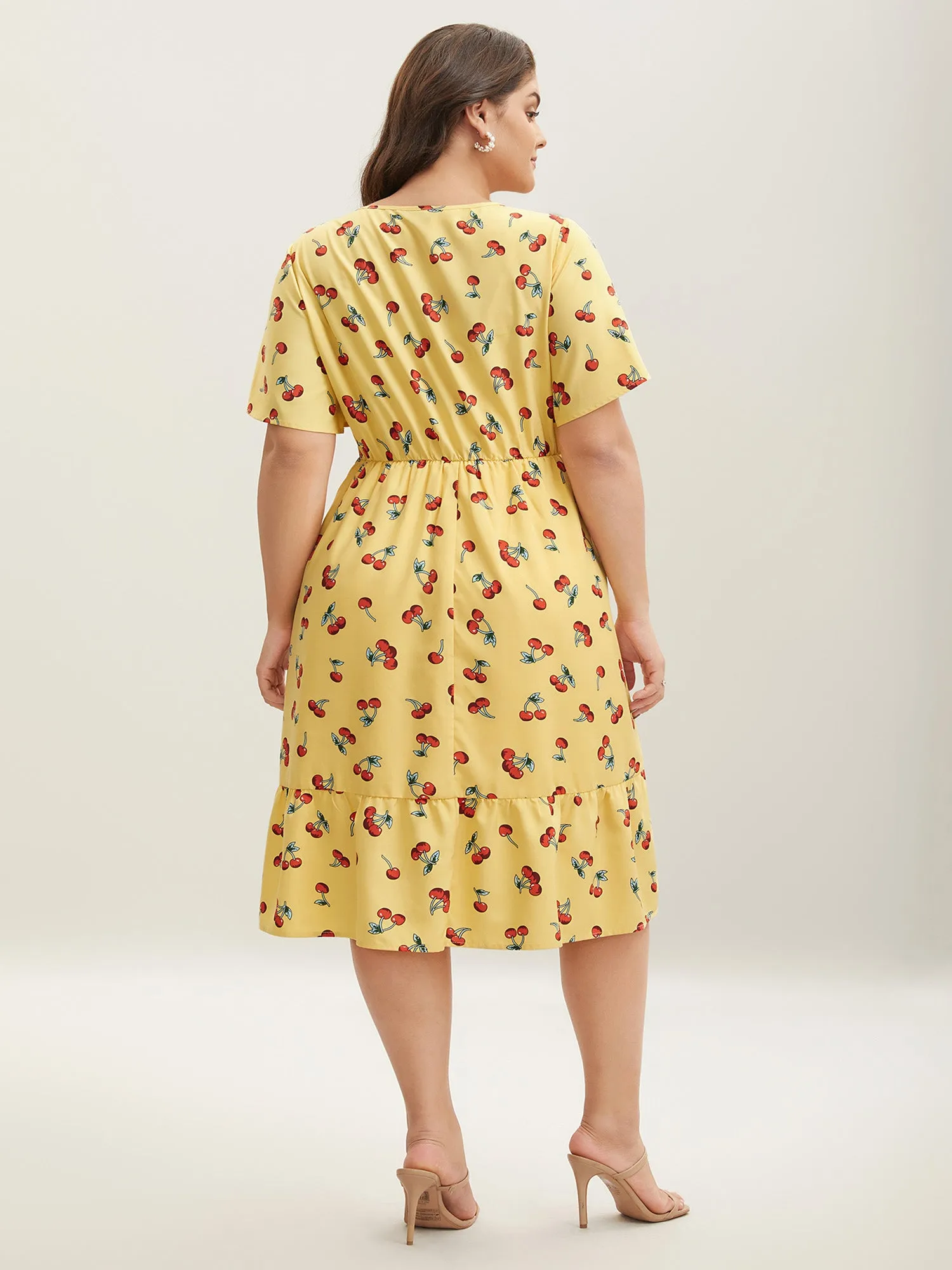 Cherry Print Stretchy Cinched-Waist Midi Dress sold by Bloomchic product image thumbnail 4