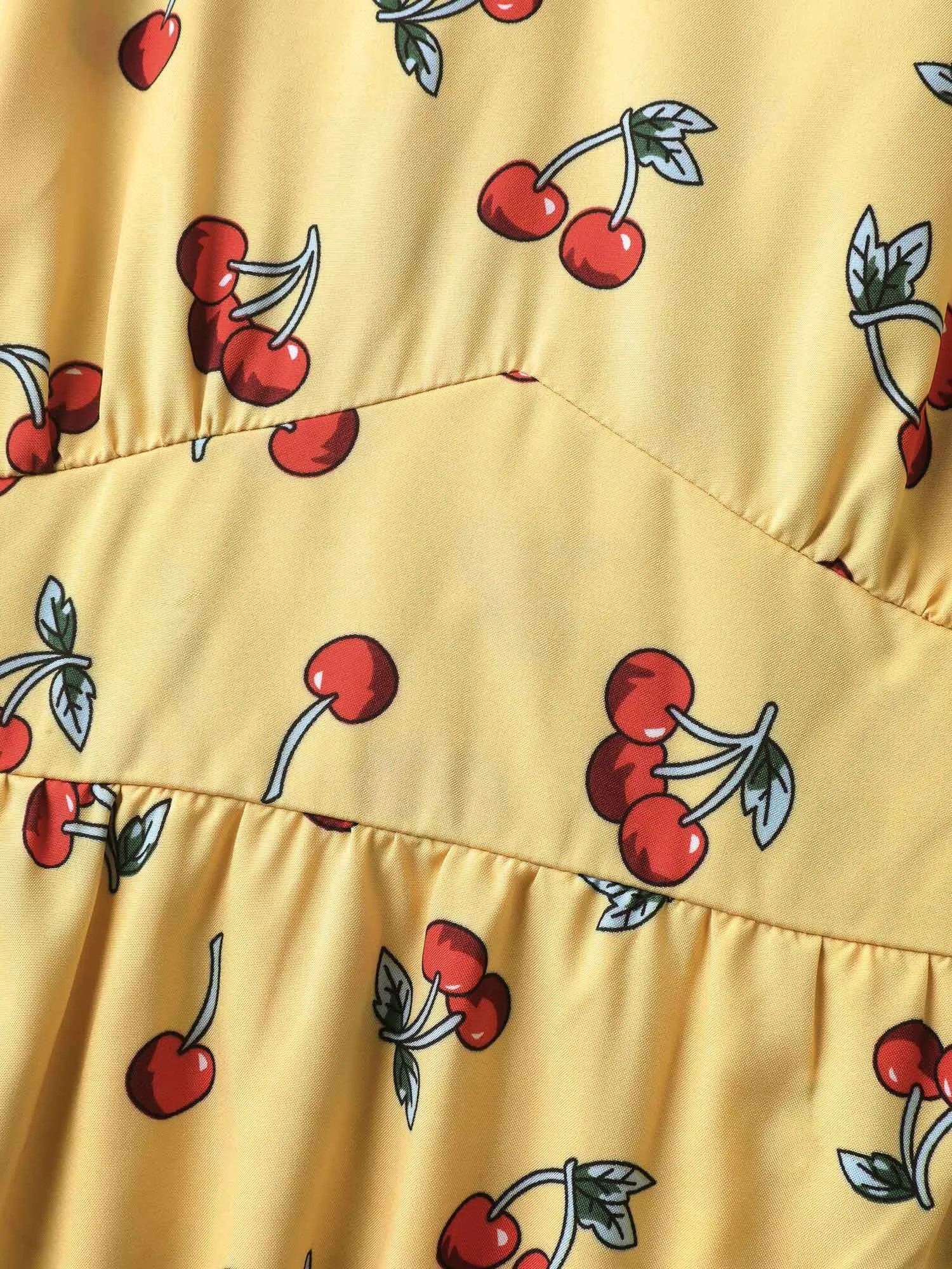 Cherry Print Stretchy Cinched-Waist Midi Dress sold by Bloomchic product image thumbnail 5