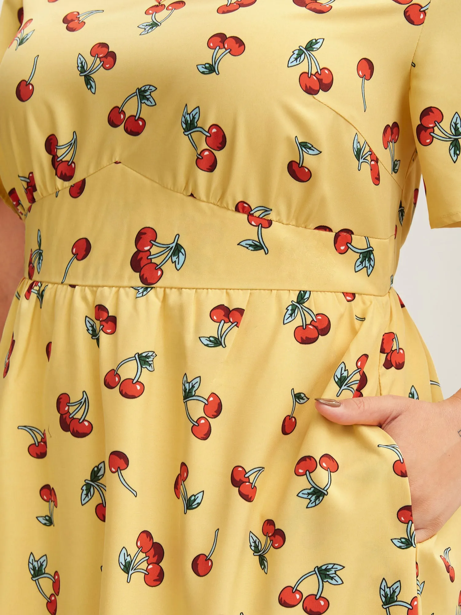 Cherry Print Stretchy Cinched-Waist Midi Dress sold by Bloomchic product image thumbnail 2