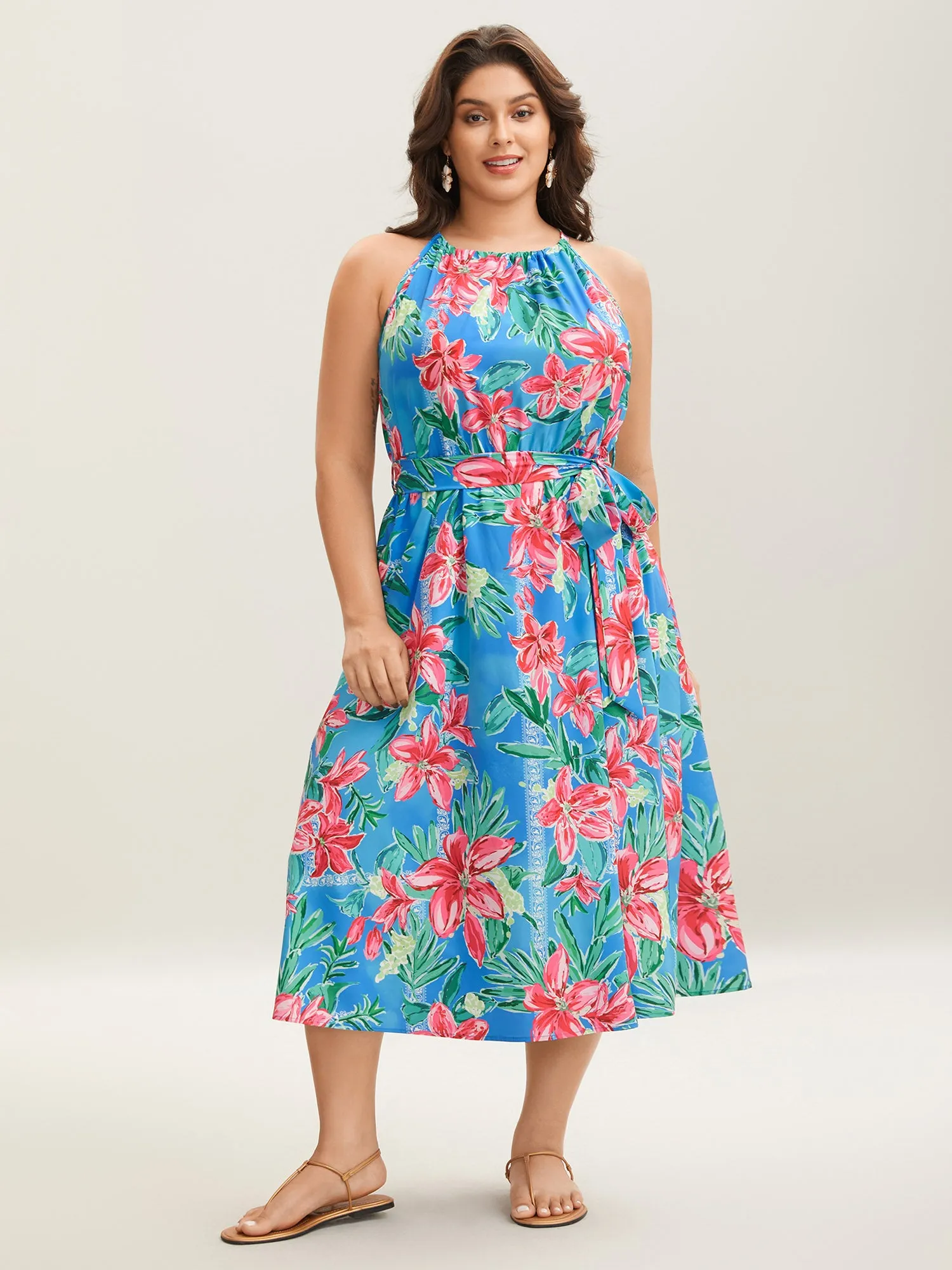 Sweet Tropical Print Halter Neck Dress sold by Bloomchic product image thumbnail 3