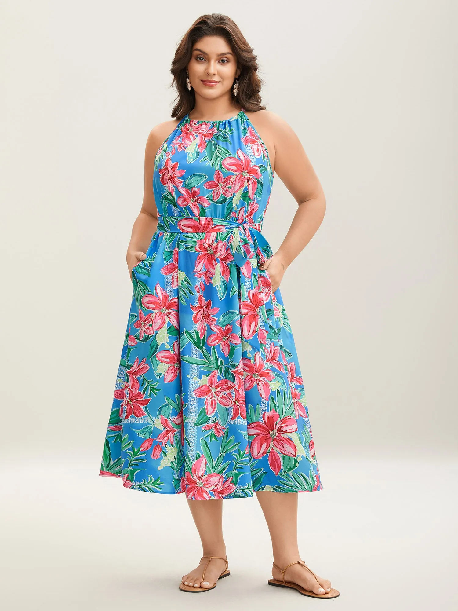Sweet Tropical Print Halter Neck Dress sold by Bloomchic
