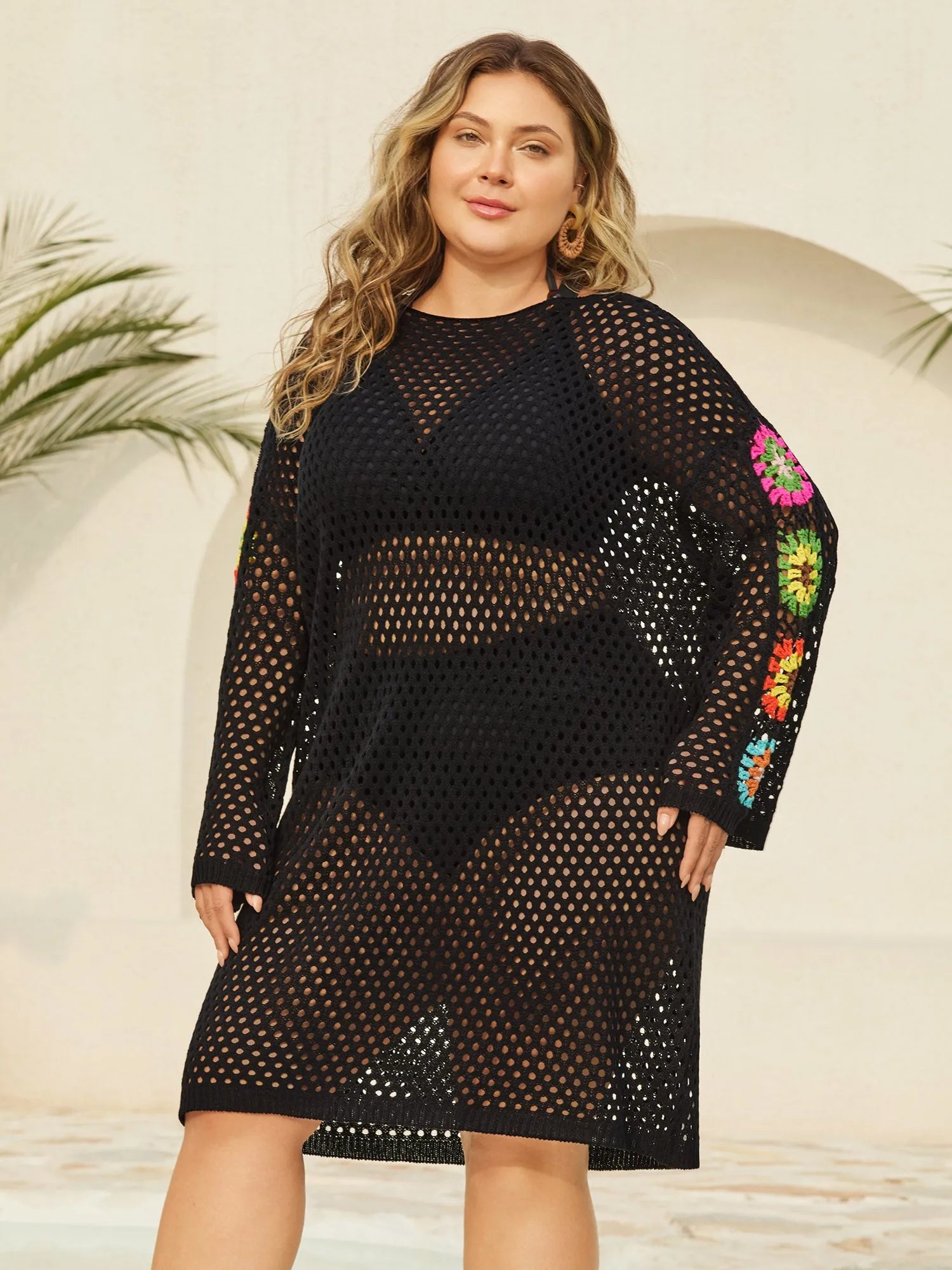 Crochet Shoulder Flower Cut-Out Swim Cover-Up sold by Bloomchic