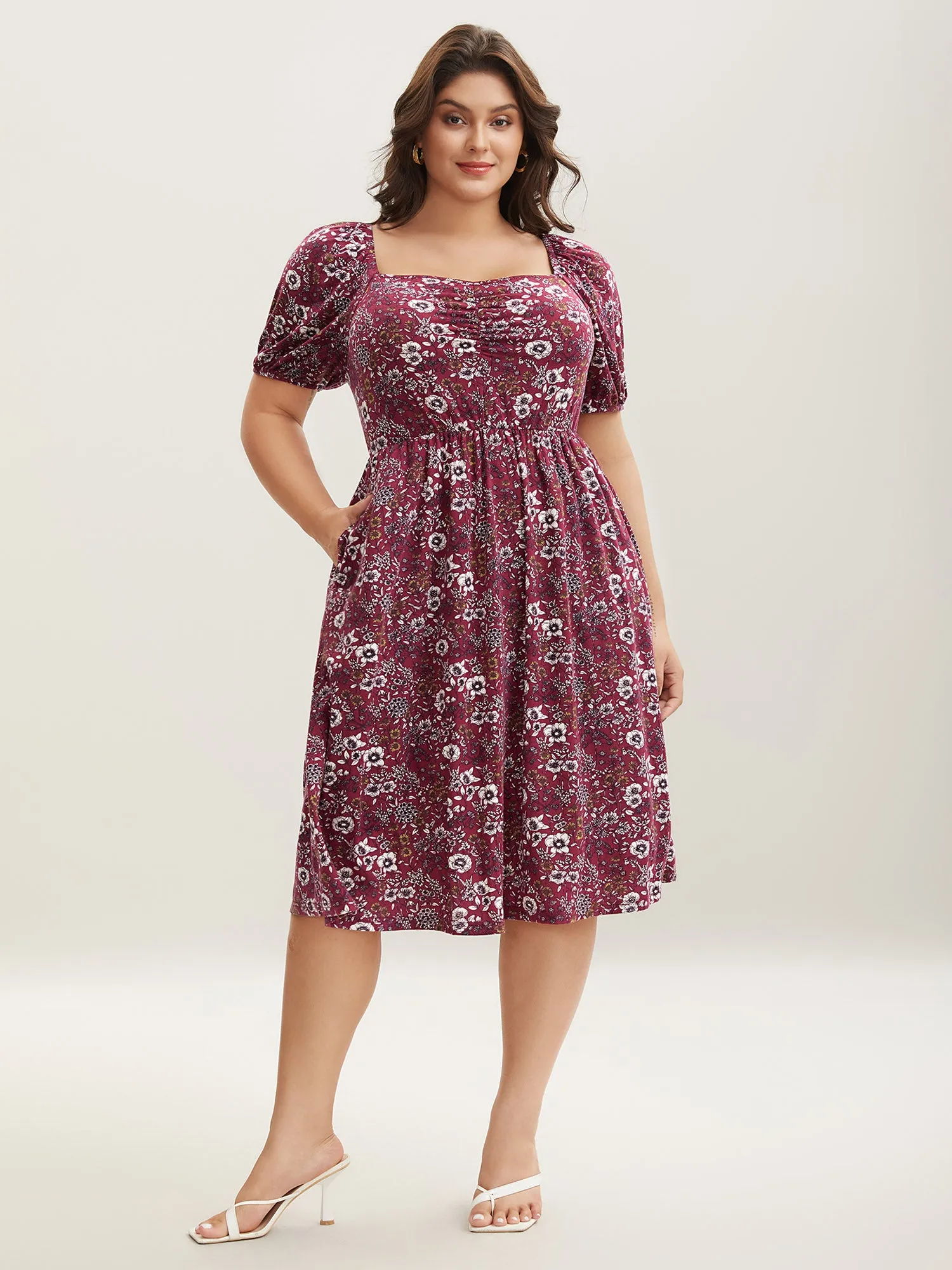 Stretchy Ruched Bust Floral Midi Dress sold by Bloomchic product image thumbnail 4