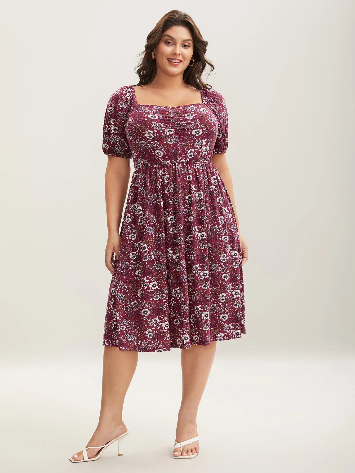Stretchy Ruched Bust Floral Midi Dress sold by Bloomchic