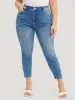 Moderately Stretchy High Rise Dark Wash Cropped Jeans sold by Bloomchic