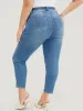 Moderately Stretchy High Rise Dark Wash Cropped Jeans sold by Bloomchic