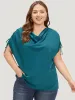 Solid Cowl Neck Drawstring Sleeve Blouse sold by Bloomchic