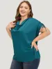 Solid Cowl Neck Drawstring Sleeve Blouse sold by Bloomchic
