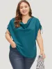 Solid Cowl Neck Drawstring Sleeve Blouse sold by Bloomchic