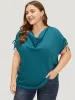 Solid Cowl Neck Drawstring Sleeve Blouse sold by Bloomchic