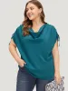 Solid Cowl Neck Drawstring Sleeve Blouse sold by Bloomchic