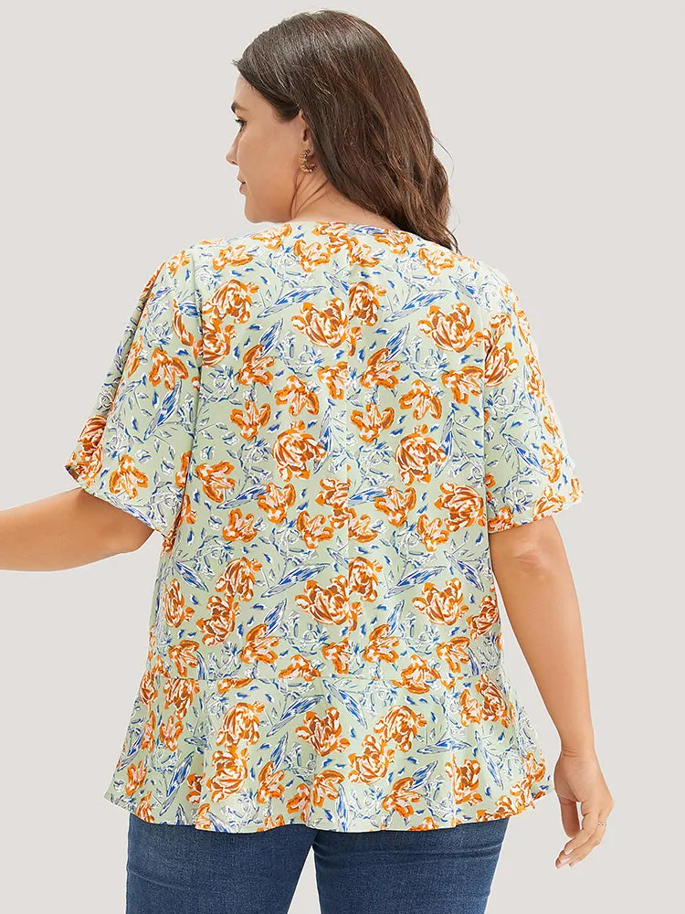 Floral Ruffle Sleeve Lace Up V Neck Blouse sold by Bloomchic product image thumbnail 5