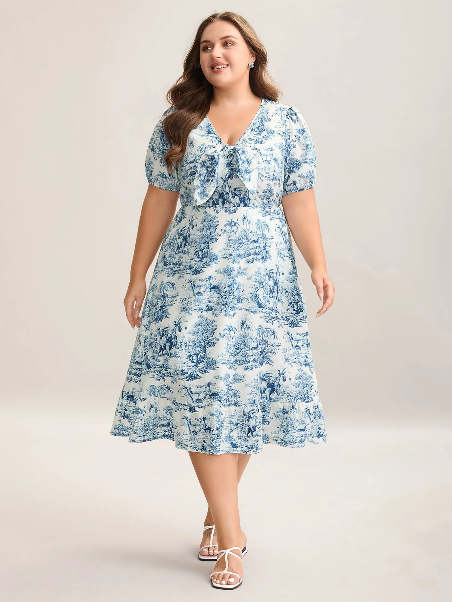 Forest Print Knotted Front Pockets Midi Dress sold by Bloomchic product image thumbnail 3