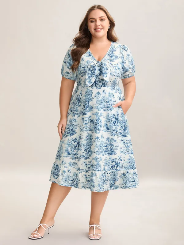 Forest Print Knotted Front Pockets Midi Dress sold by Bloomchic