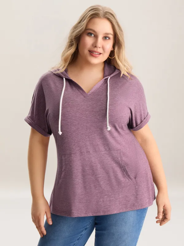 Hooded Pockets Ties Plain T-Shirt sold by Bloomchic