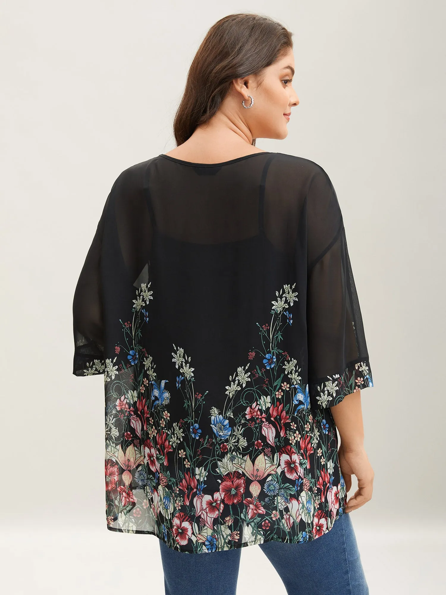 Floral Print Sheer Round Neck Blouse sold by Bloomchic product image thumbnail 4