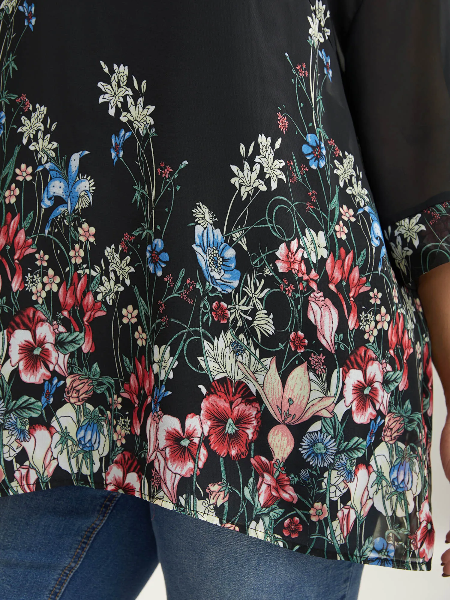 Floral Print Sheer Round Neck Blouse sold by Bloomchic product image thumbnail 2