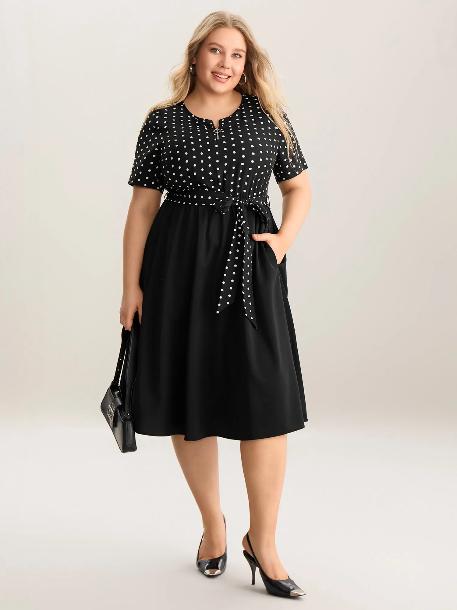 Polka Dot Print Half Zipper Midi Dress sold by Bloomchic product image thumbnail 3