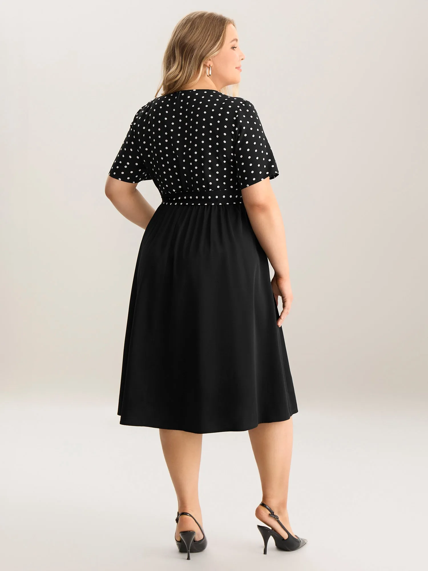 Polka Dot Print Half Zipper Midi Dress sold by Bloomchic product image thumbnail 4