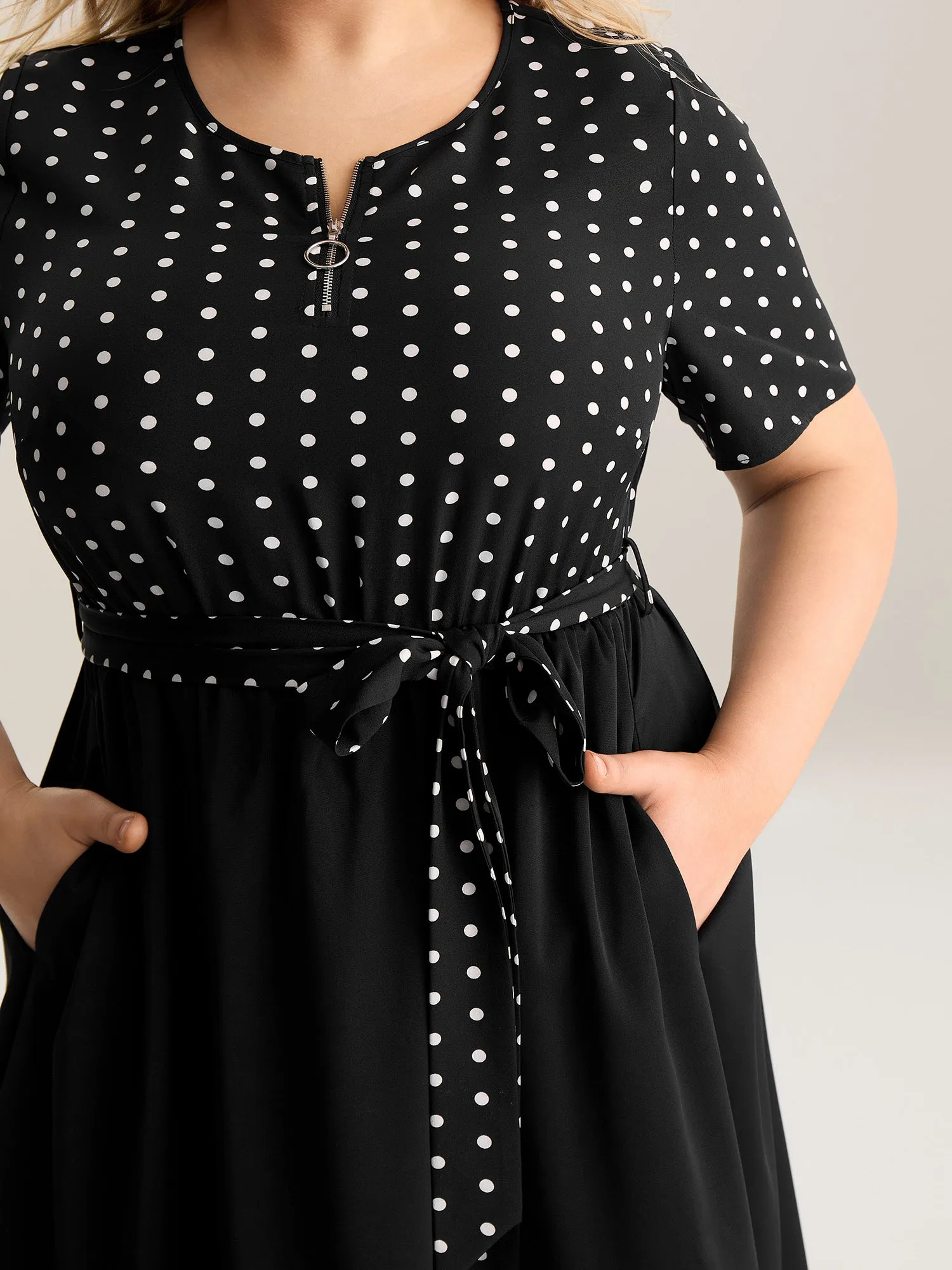 Polka Dot Print Half Zipper Midi Dress sold by Bloomchic product image thumbnail 2