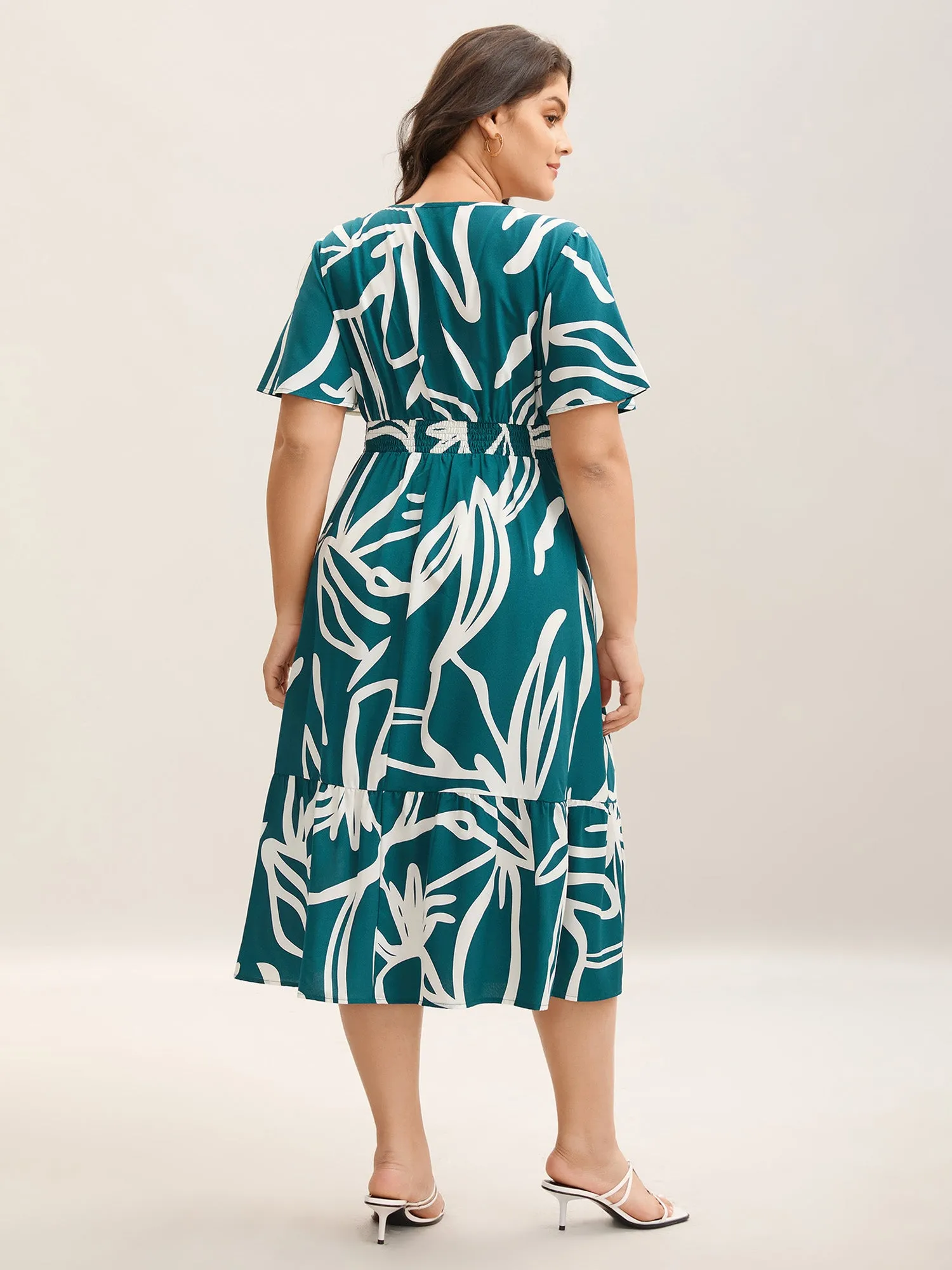 Large Flower Print Shirred Waist Midi Dress sold by Bloomchic product image thumbnail 4