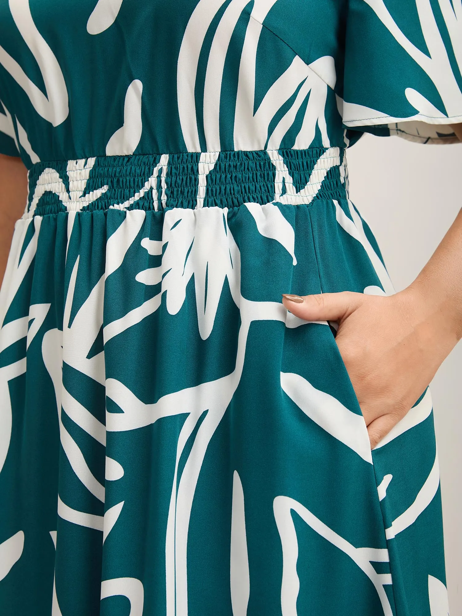 Large Flower Print Shirred Waist Midi Dress sold by Bloomchic product image thumbnail 2