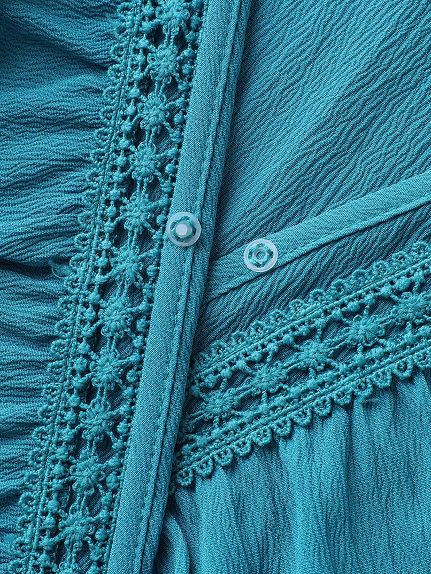 Ruffled Lace Trim Pockets Plain Midi Dress sold by Bloomchic product image thumbnail 5