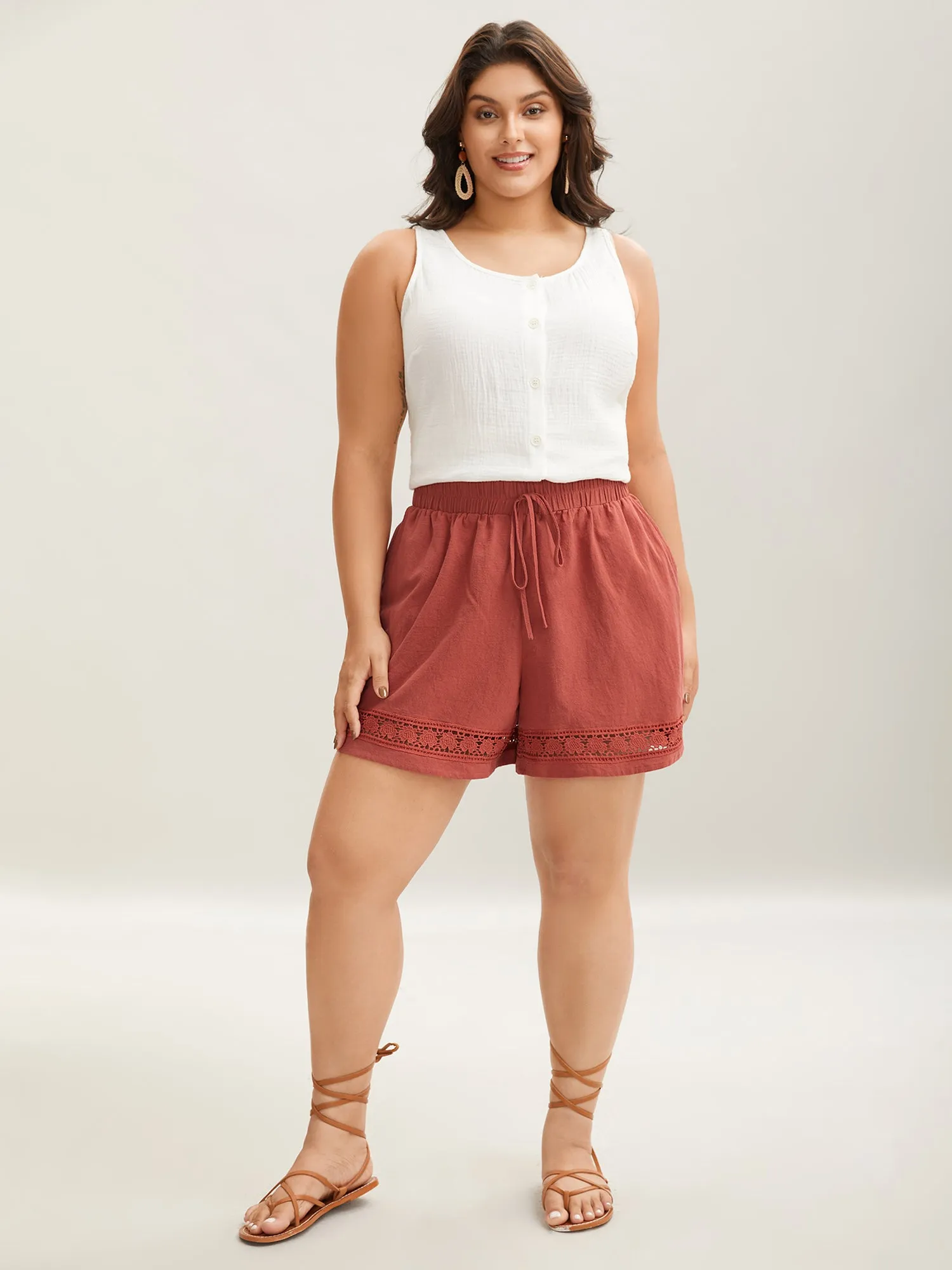 Lace Trim Waist-Tie Shorts sold by Bloomchic product image thumbnail 3