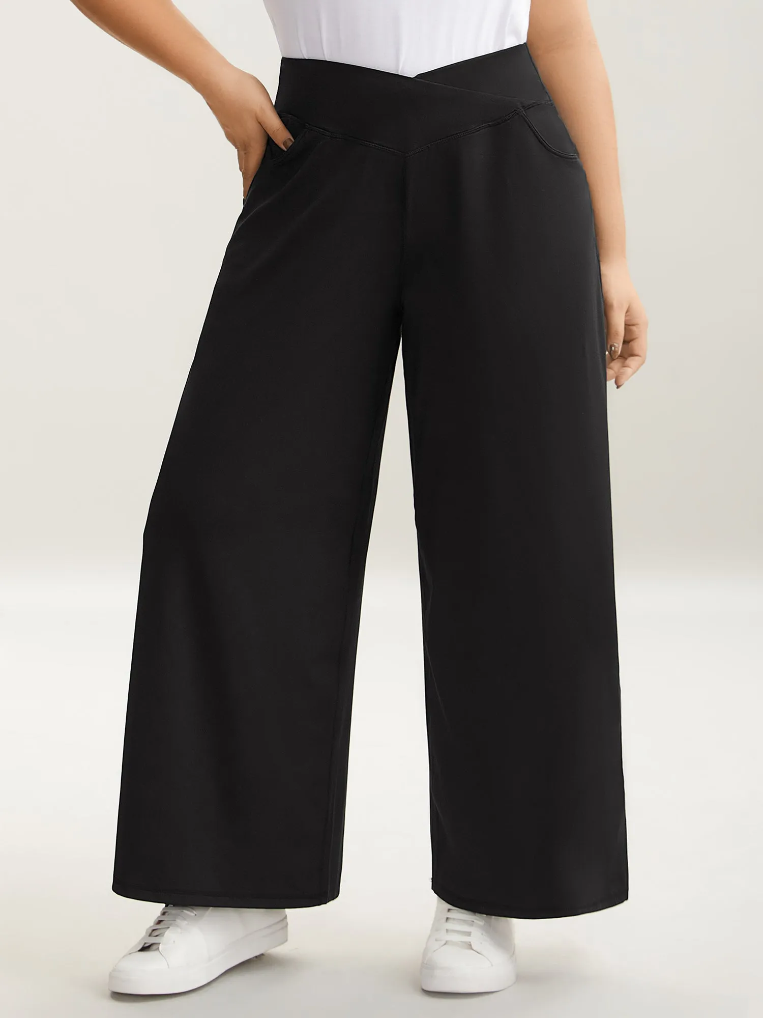 Crossover Waist Very Stretchy Wide-Leg Pants sold by Bloomchic