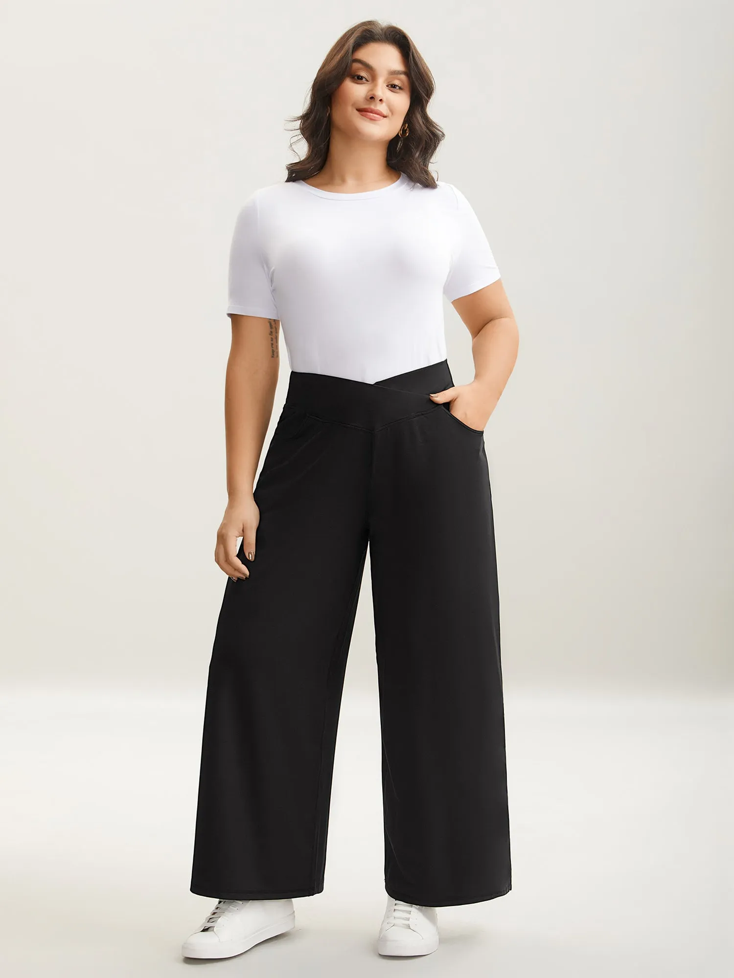 Crossover Waist Very Stretchy Wide-Leg Pants sold by Bloomchic product image thumbnail 3
