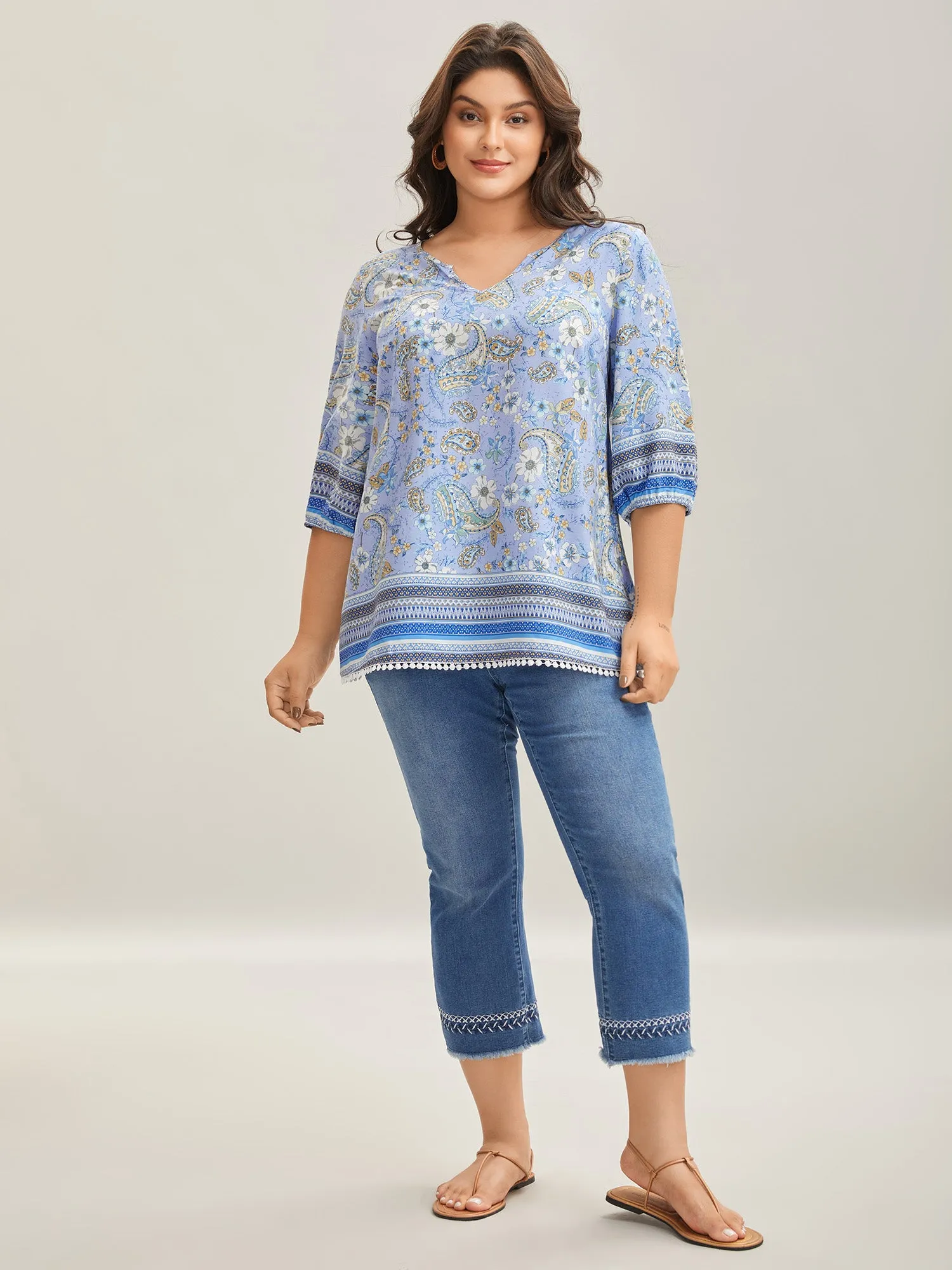 Paisley Print Lantern Sleeve Flowy Blouse sold by Bloomchic product image thumbnail 3
