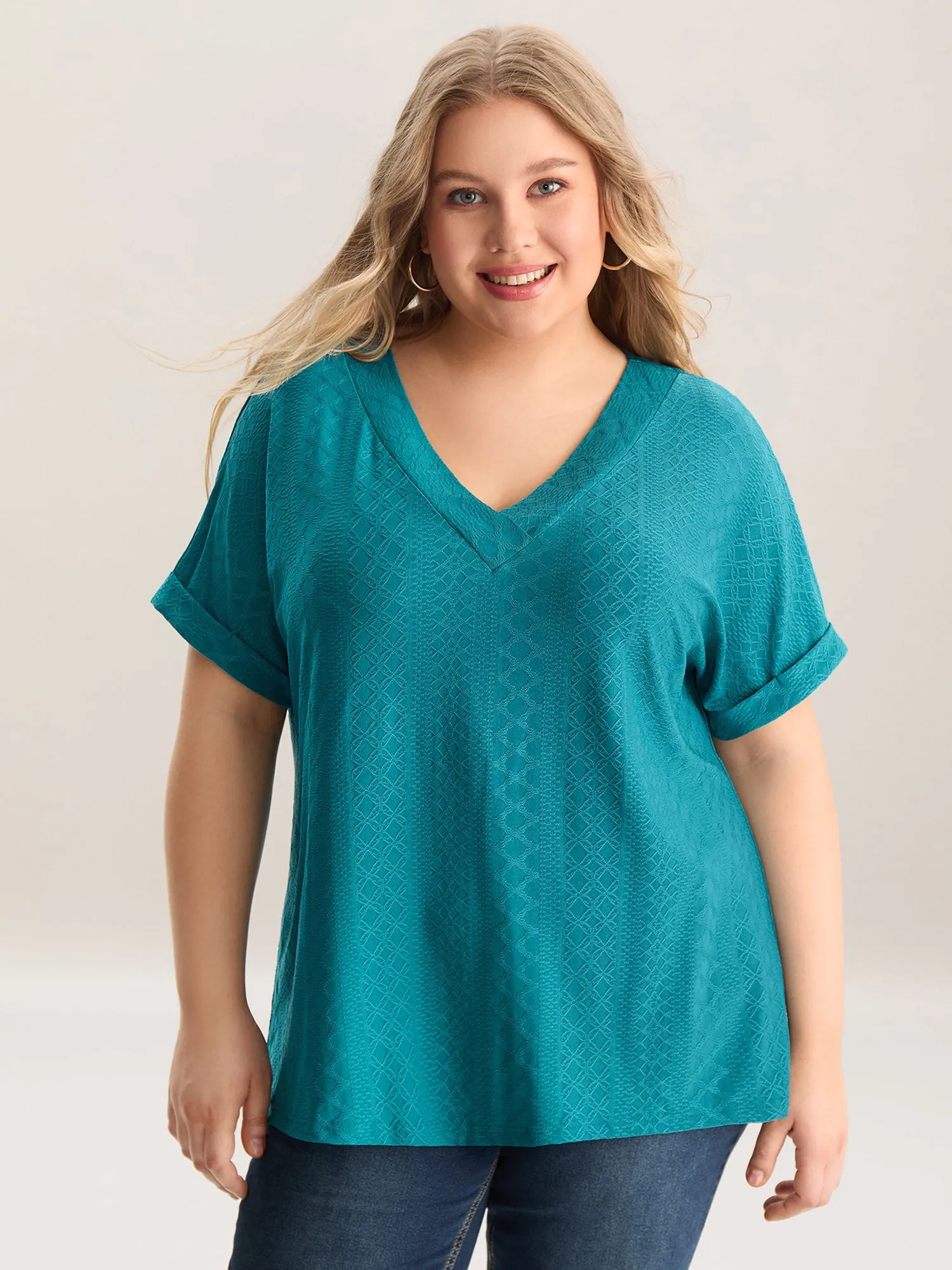 Stretchy Textured Relaxed-Fit Plain Top sold by Bloomchic
