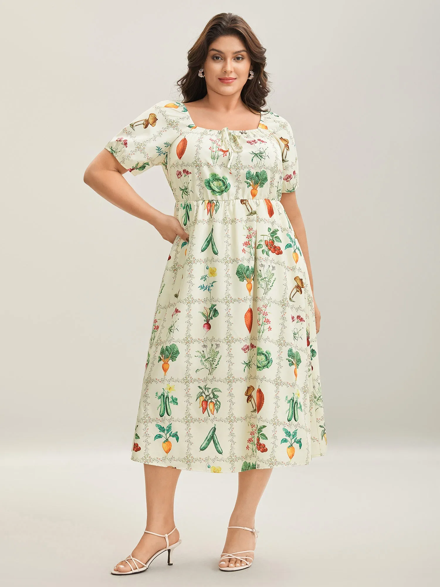 Fruit & Vegetable Print Neck Tie Dress sold by Bloomchic