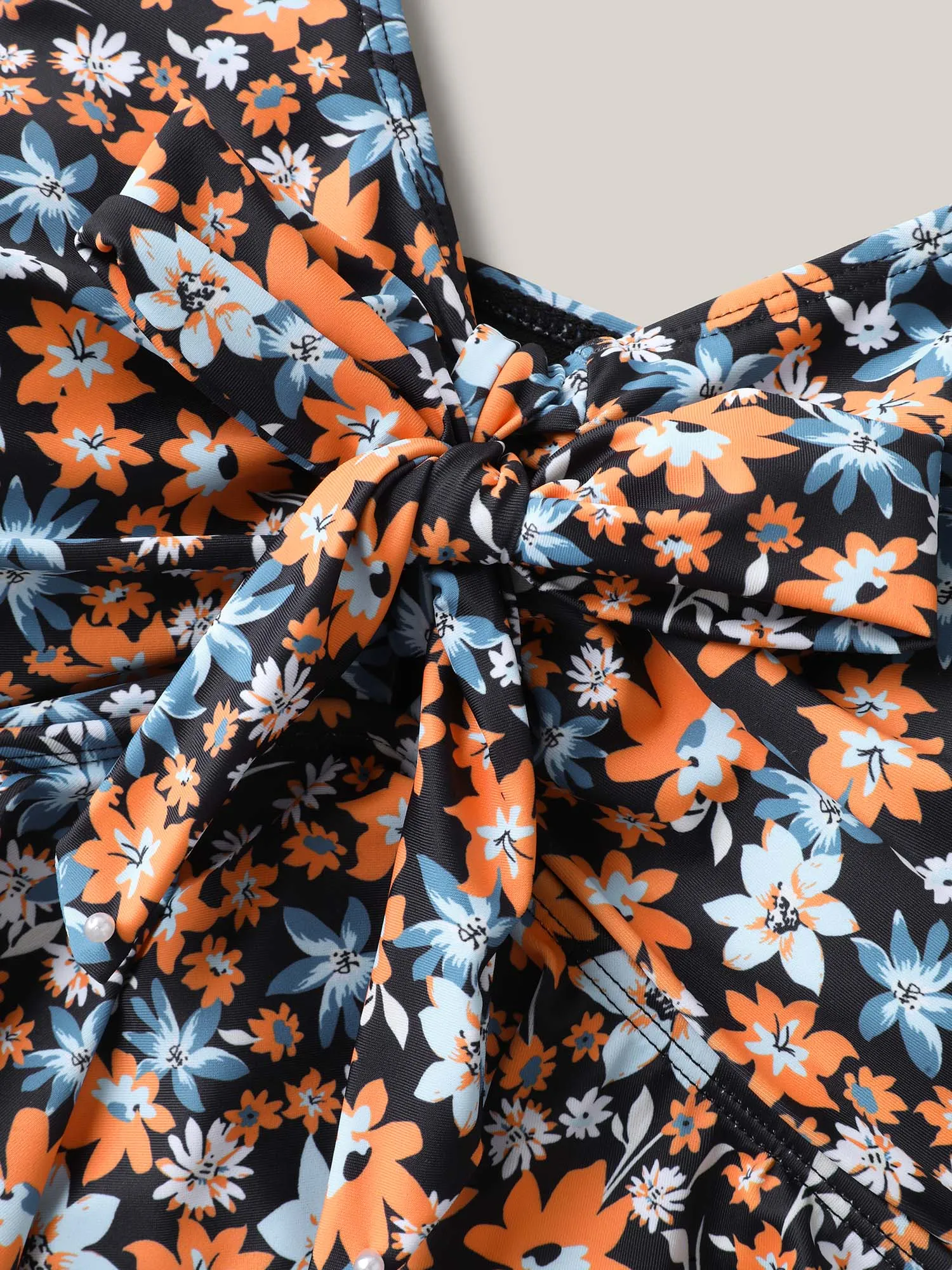 Floral Print Ruched Bow Tie One-Piece Swimsuit sold by Bloomchic product image thumbnail 5