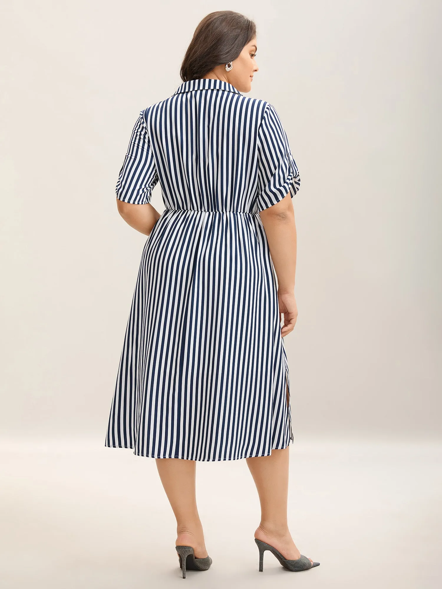 Striped Print Waist-Tie Button Midi Dress sold by Bloomchic product image thumbnail 4
