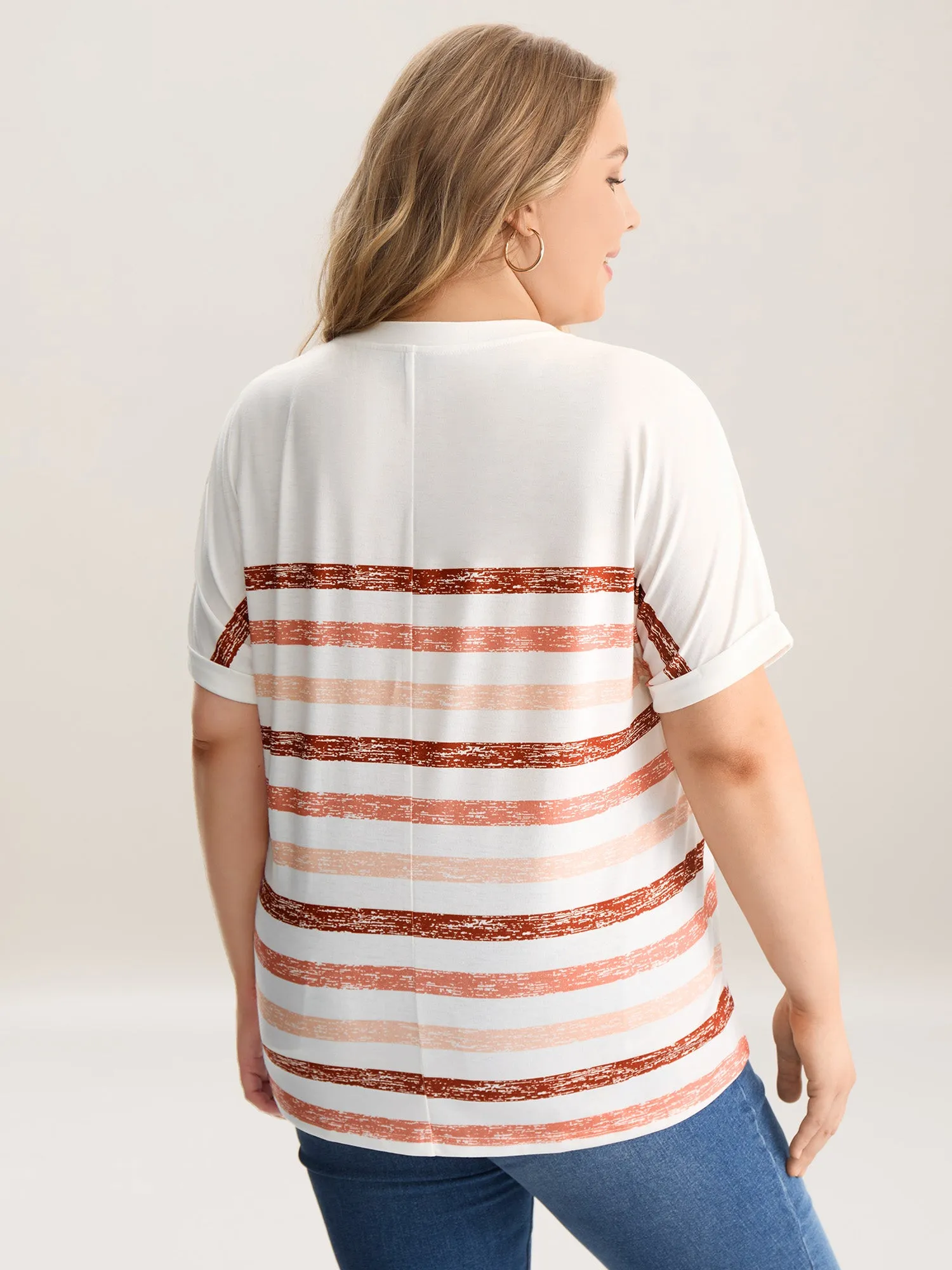 Colorful Stripes Stretchy Crewneck T-Shirt sold by Bloomchic product image thumbnail 2