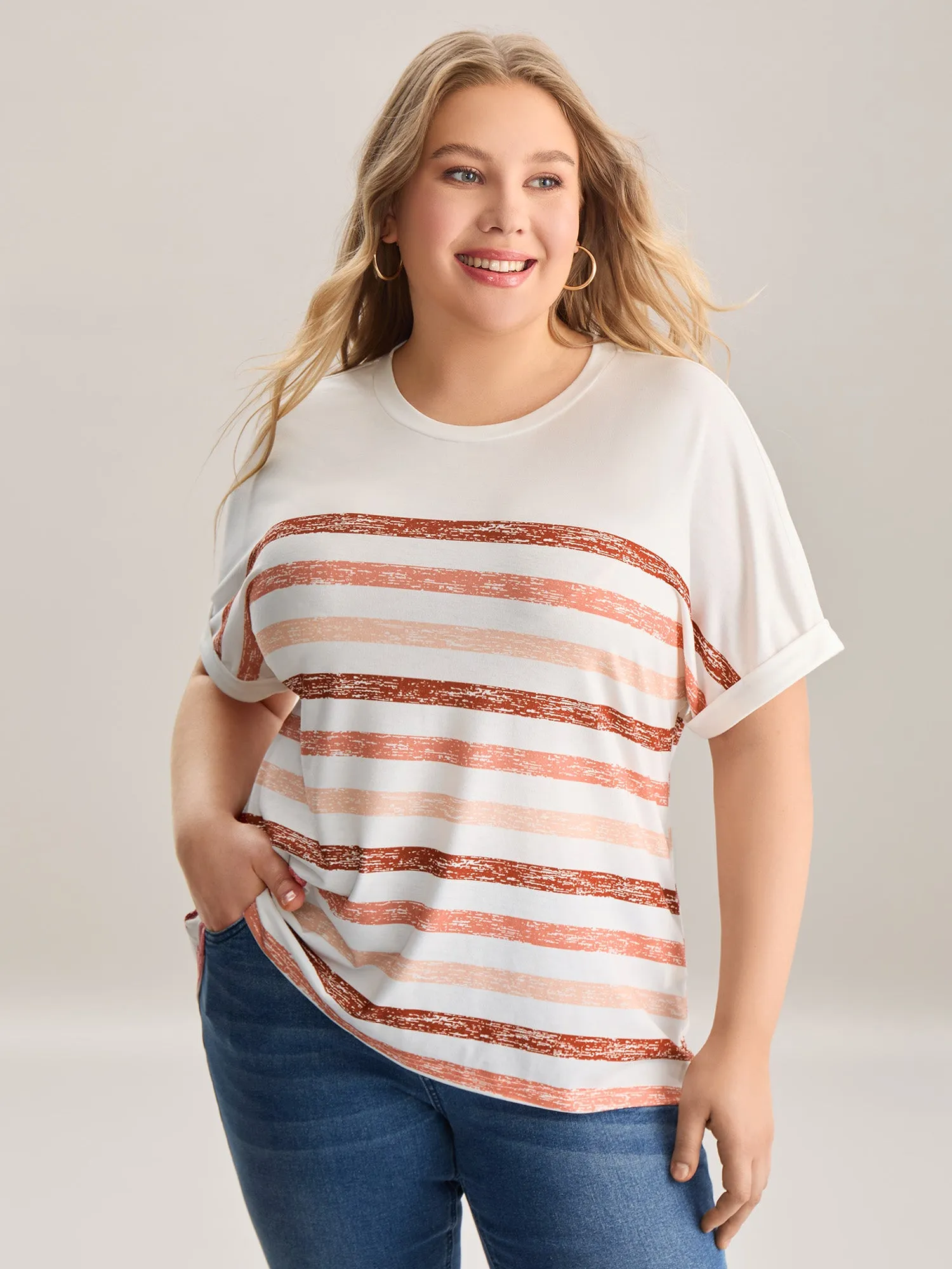 Colorful Stripes Stretchy Crewneck T-Shirt sold by Bloomchic
