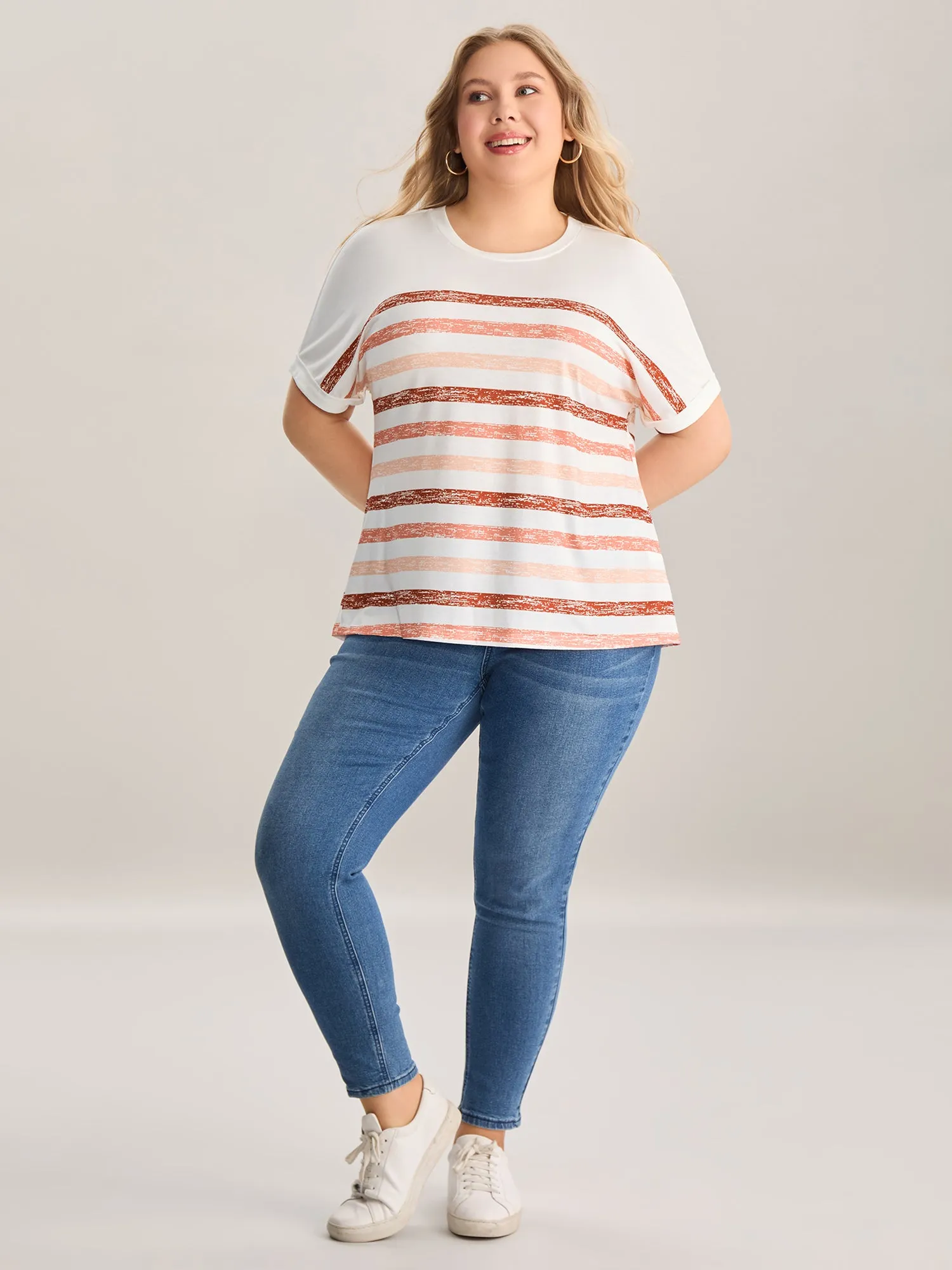 Colorful Stripes Stretchy Crewneck T-Shirt sold by Bloomchic product image thumbnail 3