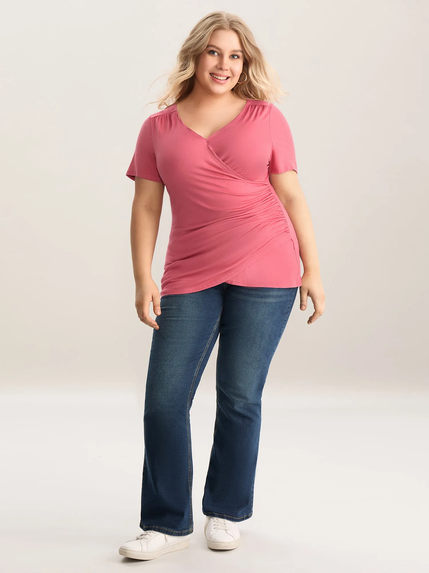 Supersoft Wrap Fitted Plain Knit Top sold by Bloomchic product image thumbnail 3