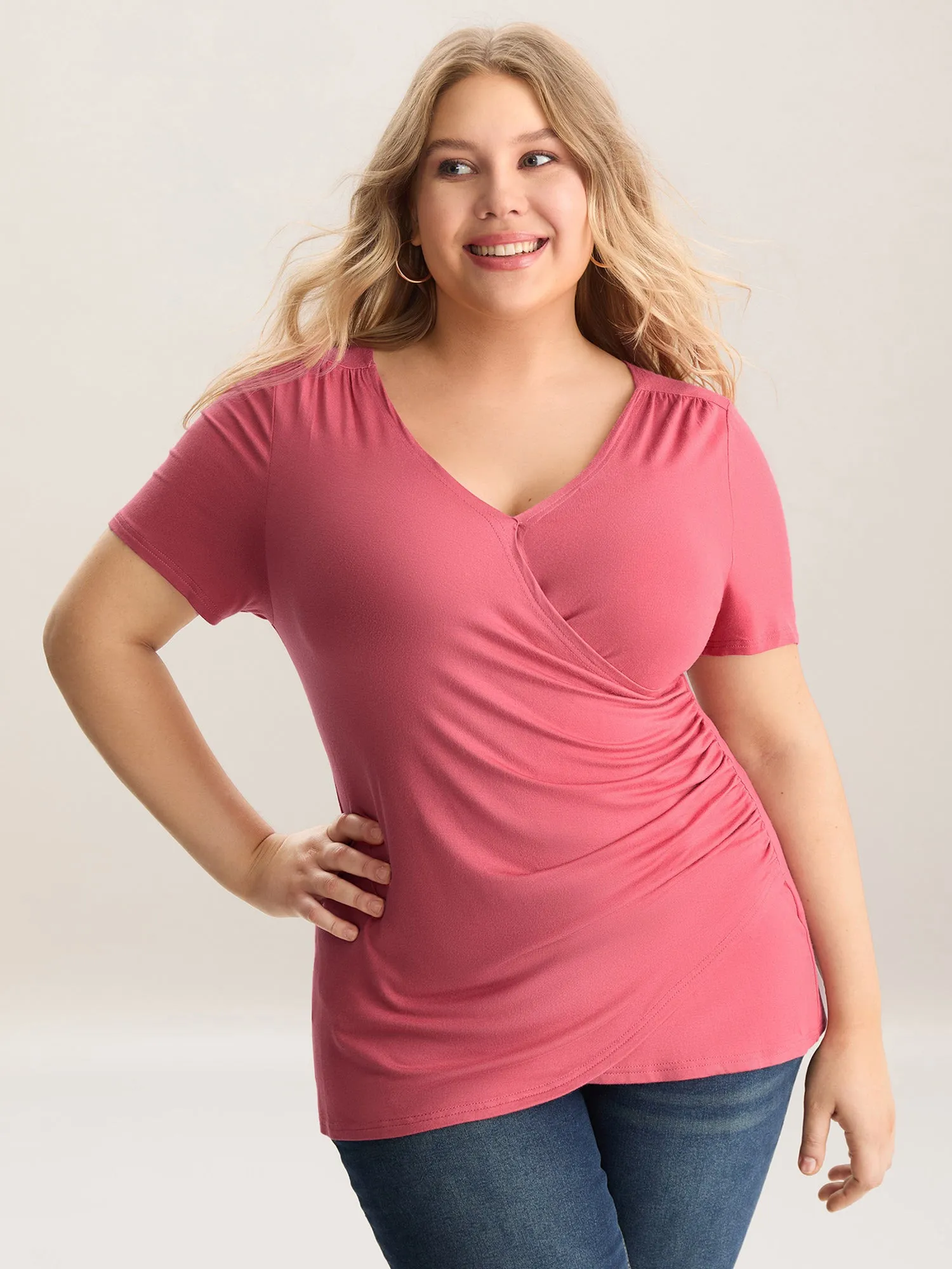 Supersoft Wrap Fitted Plain Knit Top sold by Bloomchic