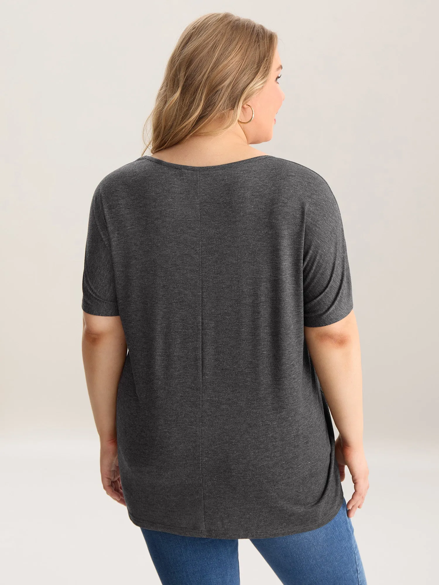 Stretchy Knit Pockets Curvy-Fit T-Shirt sold by Bloomchic product image thumbnail 4