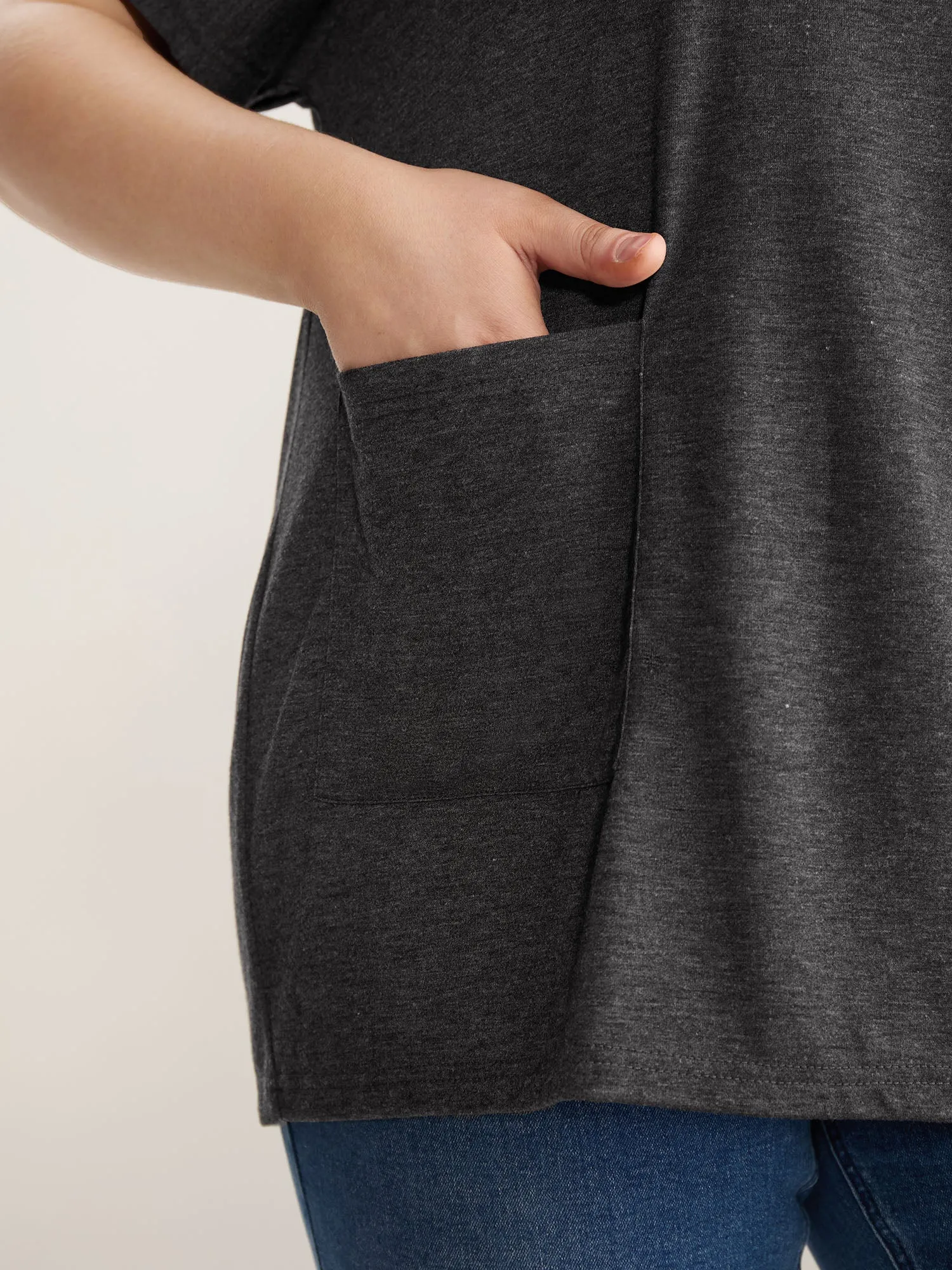 Stretchy Knit Pockets Curvy-Fit T-Shirt sold by Bloomchic product image thumbnail 2