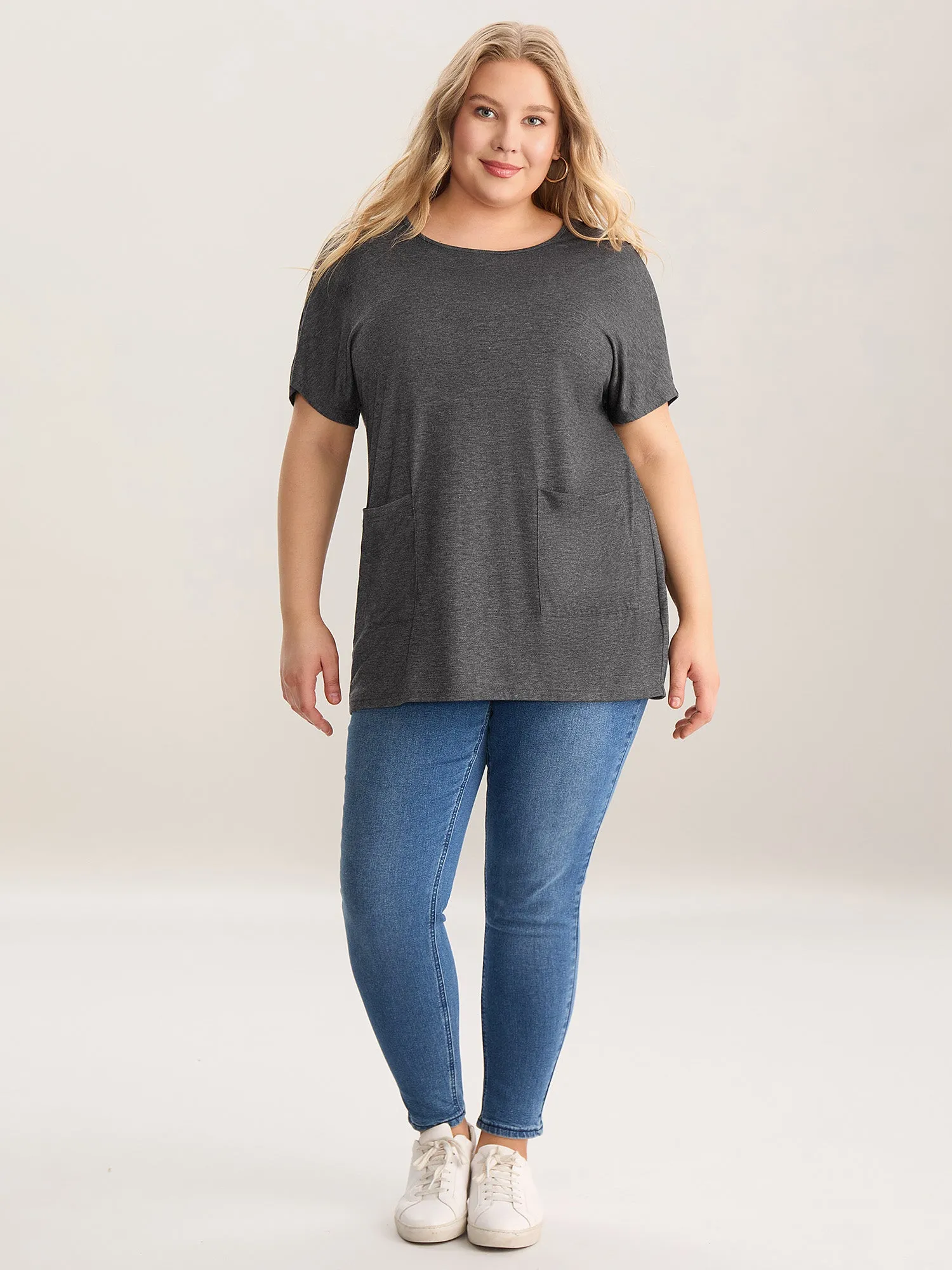 Stretchy Knit Pockets Curvy-Fit T-Shirt sold by Bloomchic product image thumbnail 3