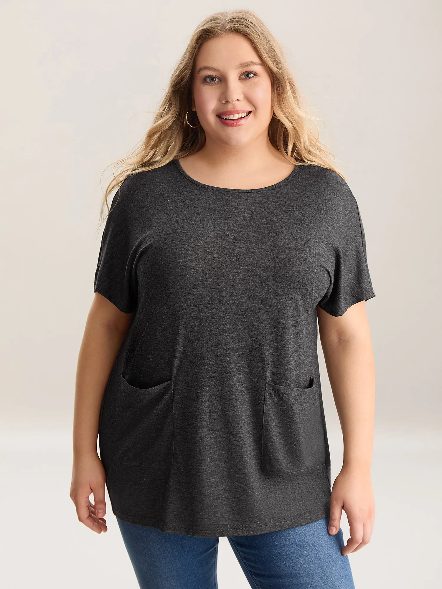 Stretchy Knit Pockets Curvy-Fit T-Shirt sold by Bloomchic