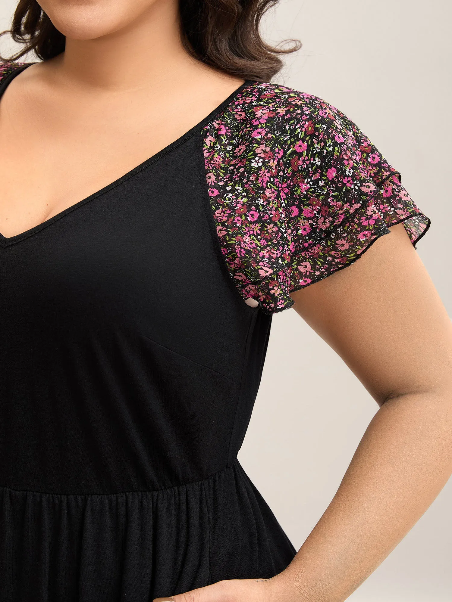 Floral Sleeves Spliced Pockets Midi Dress sold by Bloomchic product image thumbnail 2