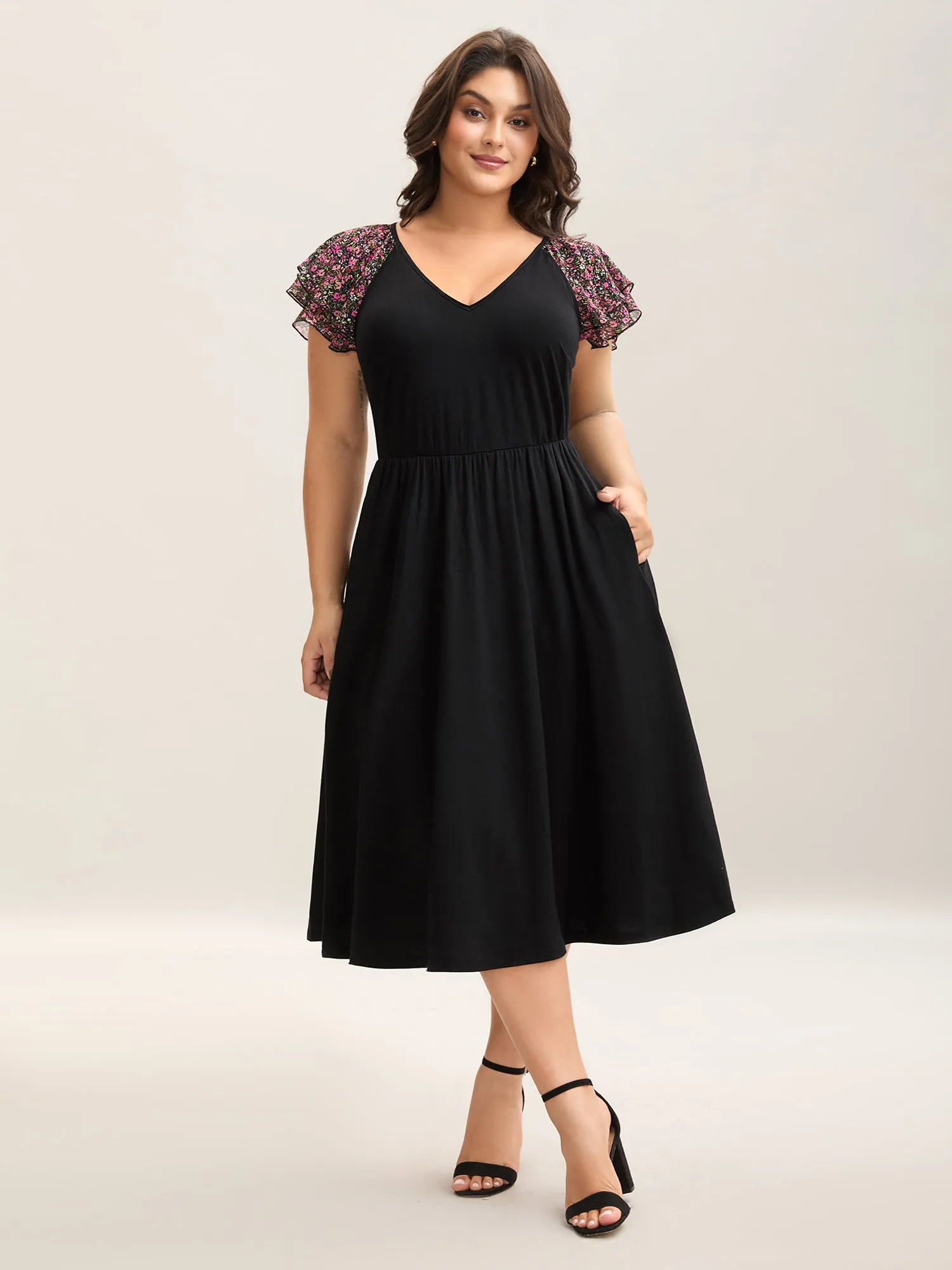 Floral Sleeves Spliced Pockets Midi Dress sold by Bloomchic product image thumbnail 3