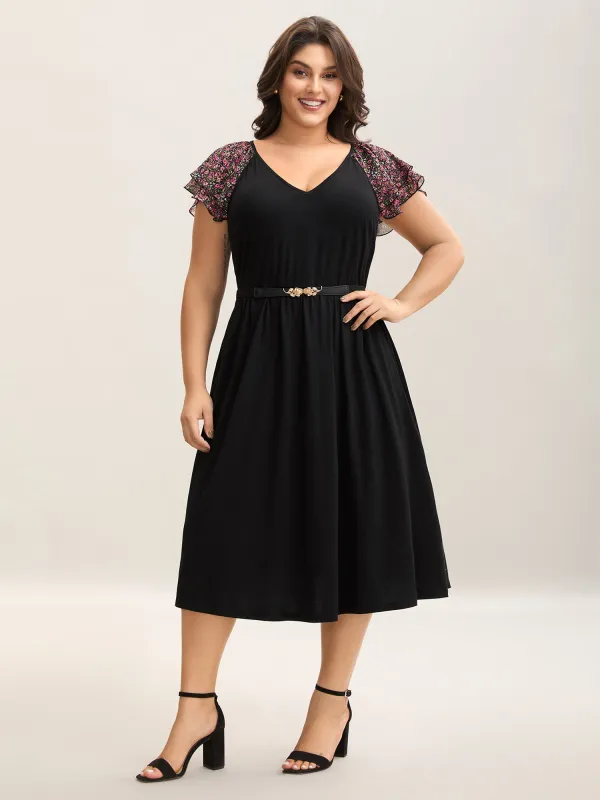 Floral Sleeves Spliced Pockets Midi Dress sold by Bloomchic